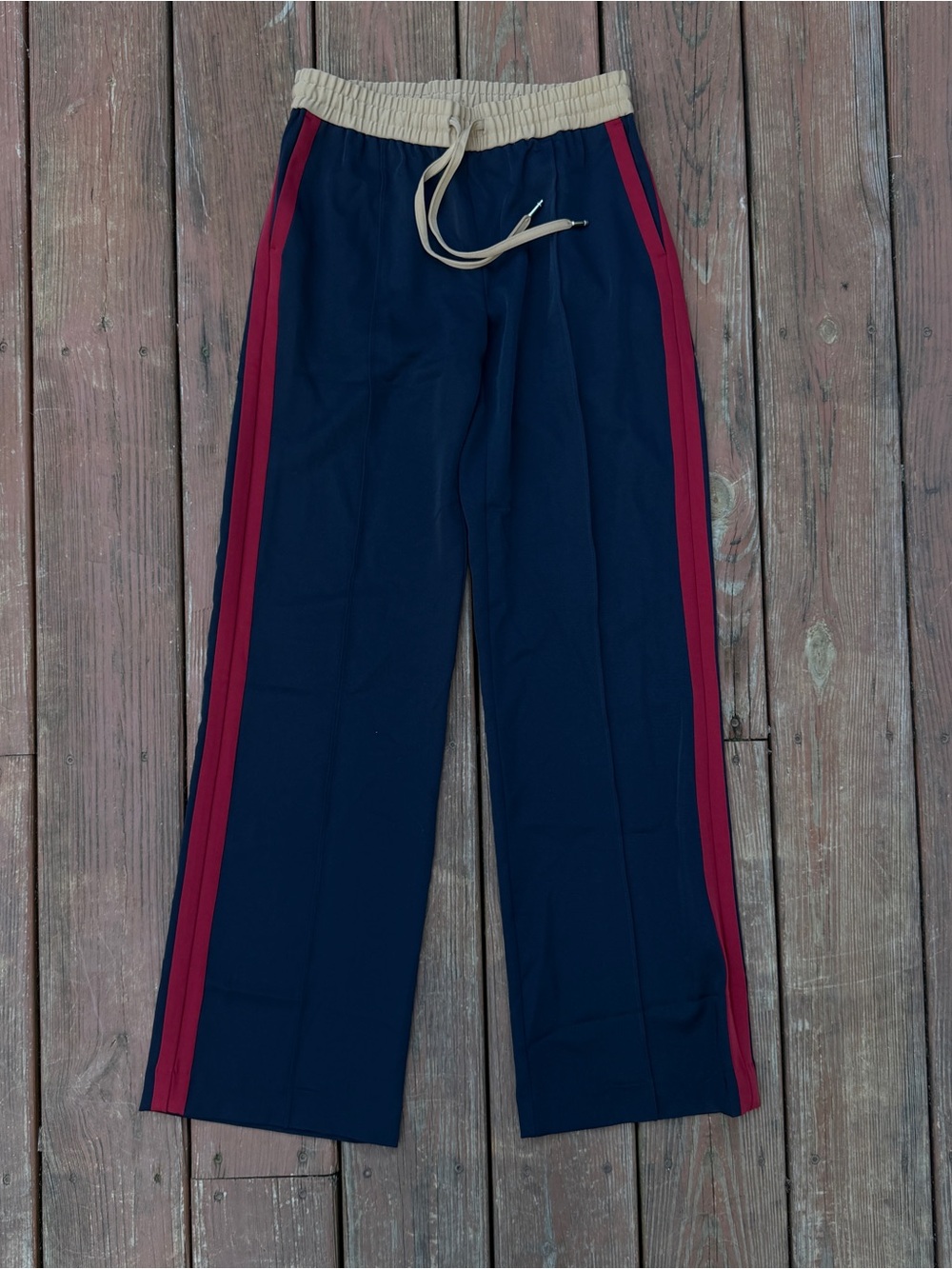 Tommy Hilfiger Pants Womens XS Navy Red Side Stripe Drawstring Wide Leg Track